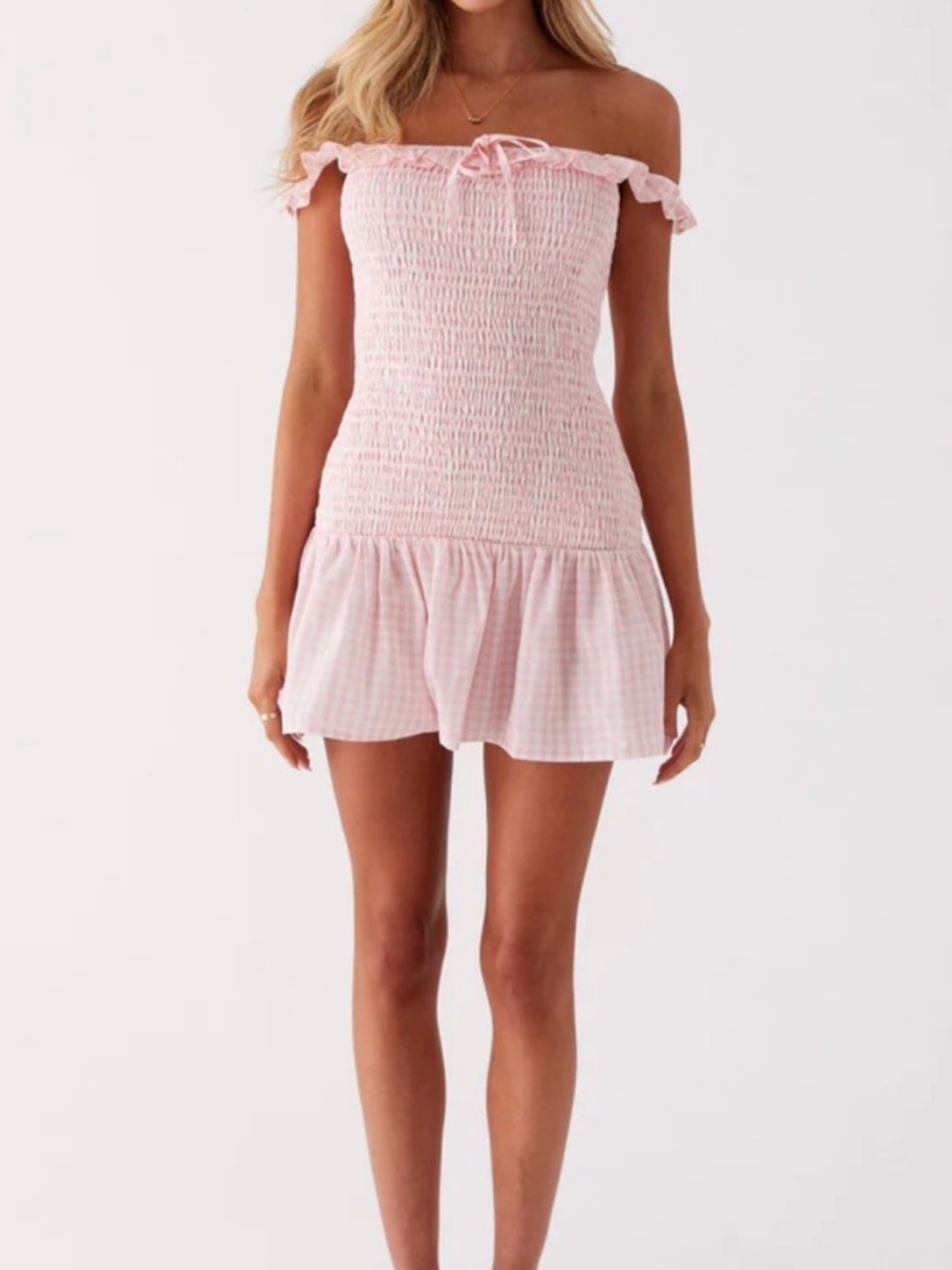 NWT Peppermayo Anica Mini Dress Gingham Smocked Peplum